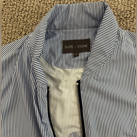 Lightweight Seersucker Stripe Slate and Stone Bomber Jacket - Picture 4 of 4